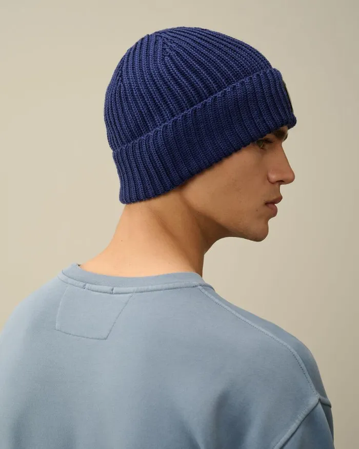CP Company Hats Extra Fine Merino Wool Lens Beanie Estate Blue 8211 Man