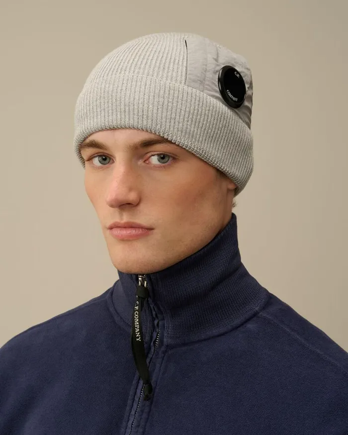 CP Company Hats Extrafine Merino Wool Lens Beanie Moon Melange Grey 8211 Man