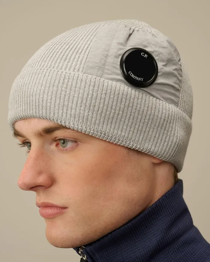 CP Company Hats Extrafine Merino Wool Lens Beanie Moon Melange Grey 8211 Man