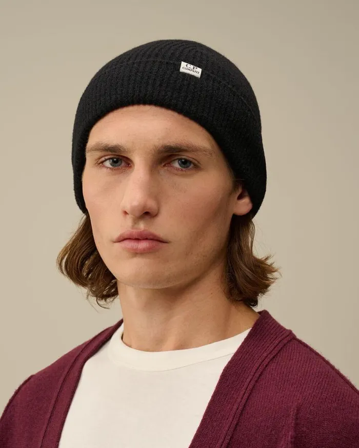 CP Company Hats Fleece Knit Beanie Black 8211 Man