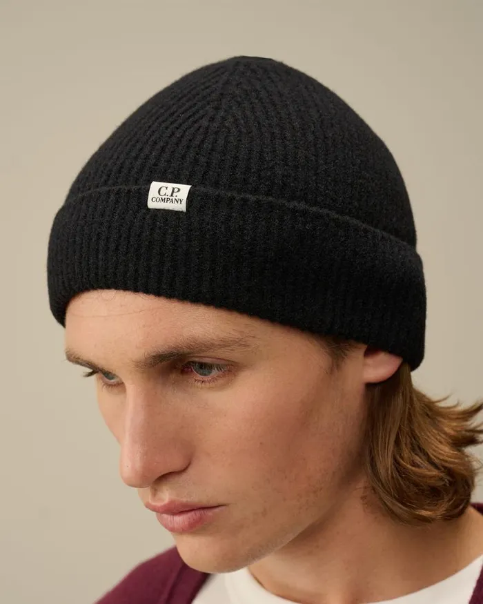 CP Company Hats Fleece Knit Beanie Black 8211 Man