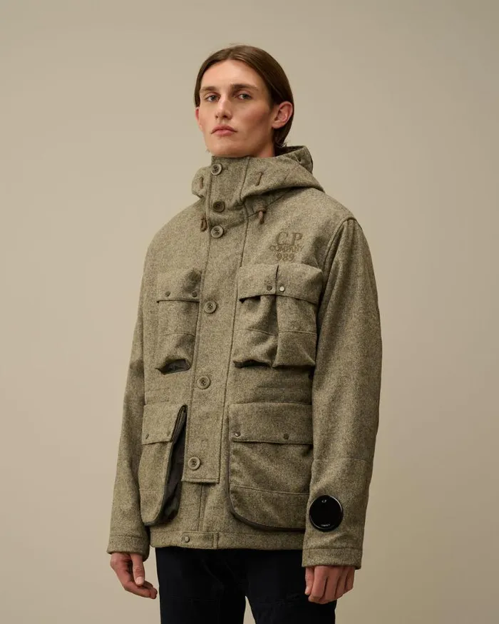 CP Company Jacket and Coats Shetland Twill Mille Jacket Forest Melange Grey 8211 Man