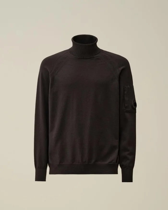 CP Company Jumpers Extra Fine Merino Wool Turtleneck Knit Black Sand 8211 Man