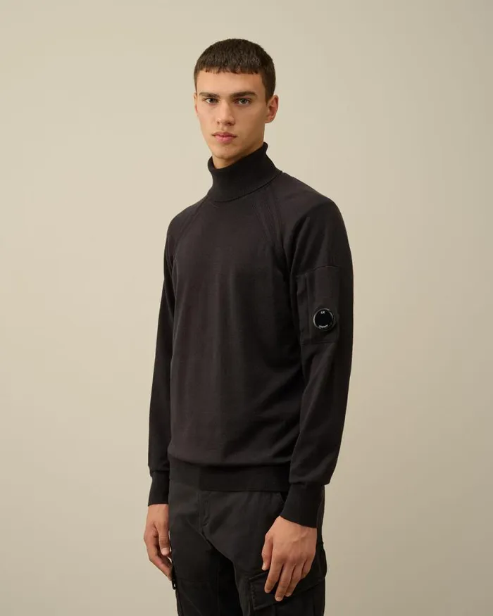 CP Company Jumpers Extra Fine Merino Wool Turtleneck Knit Black Sand 8211 Man