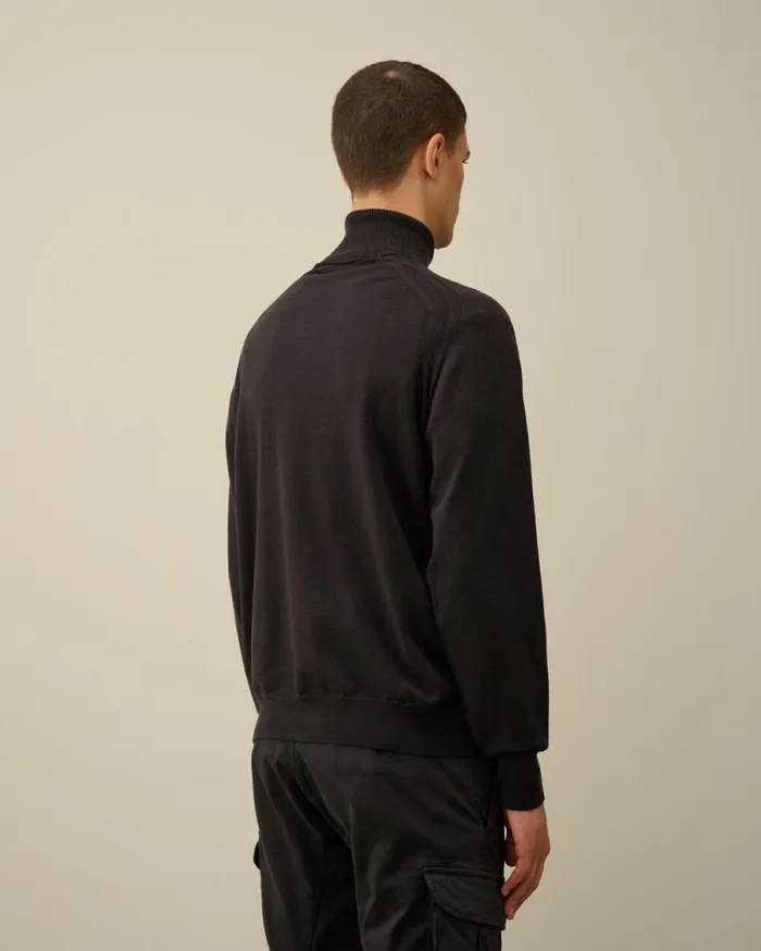 CP Company Jumpers Extra Fine Merino Wool Turtleneck Knit Black Sand 8211 Man