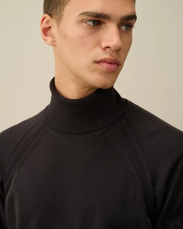 CP Company Jumpers Extra Fine Merino Wool Turtleneck Knit Black Sand 8211 Man