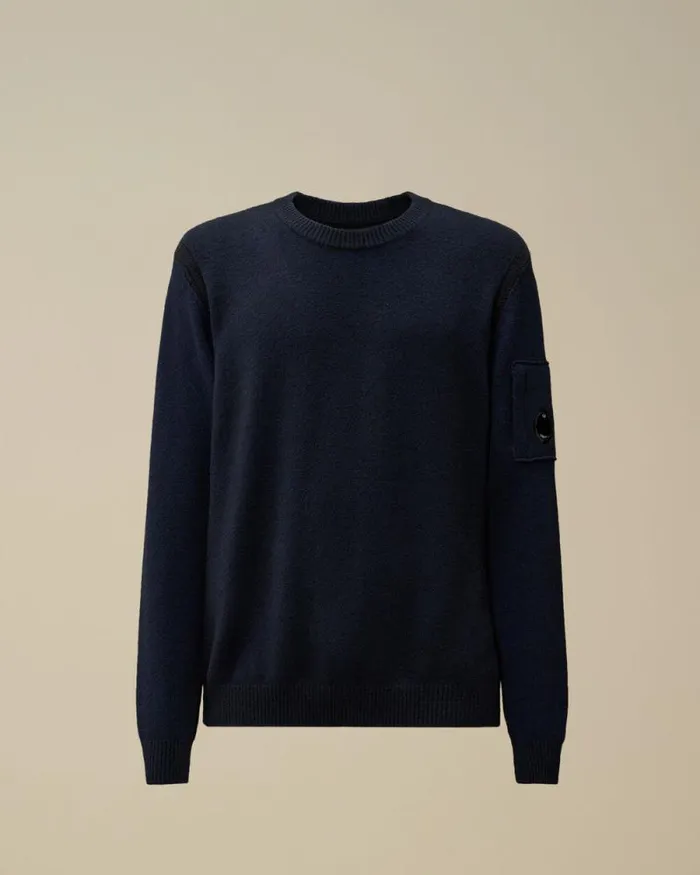 CP Company Jumpers Fleece Knit Crewneck Vanis Lens Knit Estate Blue 8211 Man