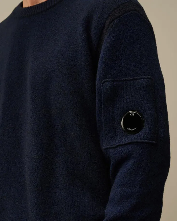 CP Company Jumpers Fleece Knit Crewneck Vanis Lens Knit Estate Blue 8211 Man