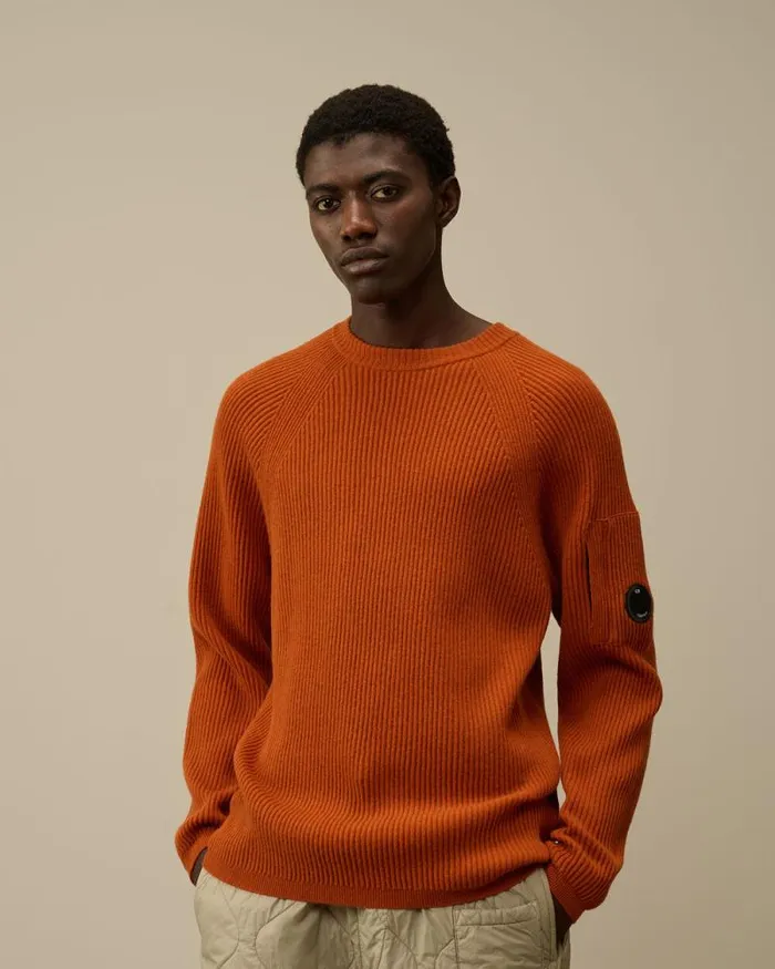 CP Company Jumpers Lambswool GRS Crew Neck Full Knit Bombay Brown 8211 Man