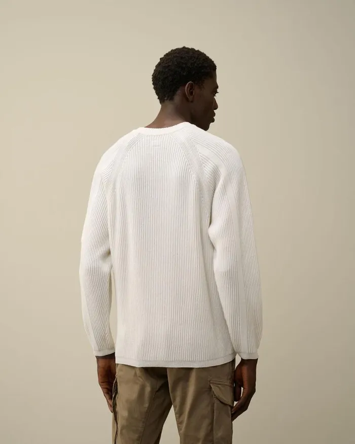 CP Company Jumpers Lambswool GRS Crew Neck Full Knit Gauze White 8211 Man