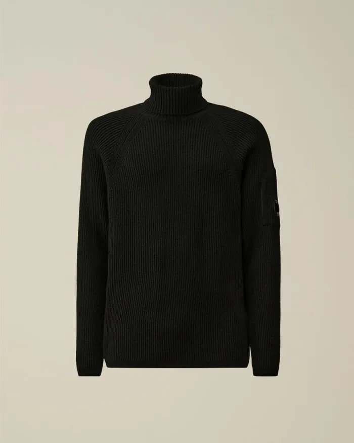 CP Company Jumpers Lambswool GRS Turtleneck Full Knit Black 8211 Man
