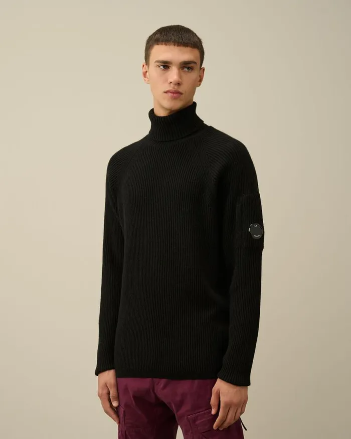 CP Company Jumpers Lambswool GRS Turtleneck Full Knit Black 8211 Man