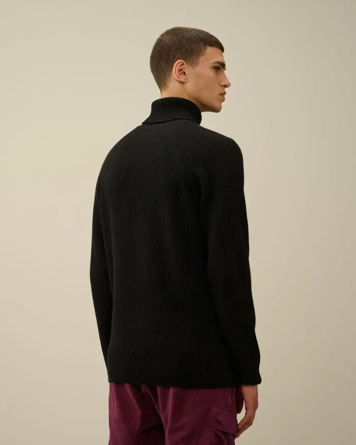 CP Company Jumpers Lambswool GRS Turtleneck Full Knit Black 8211 Man