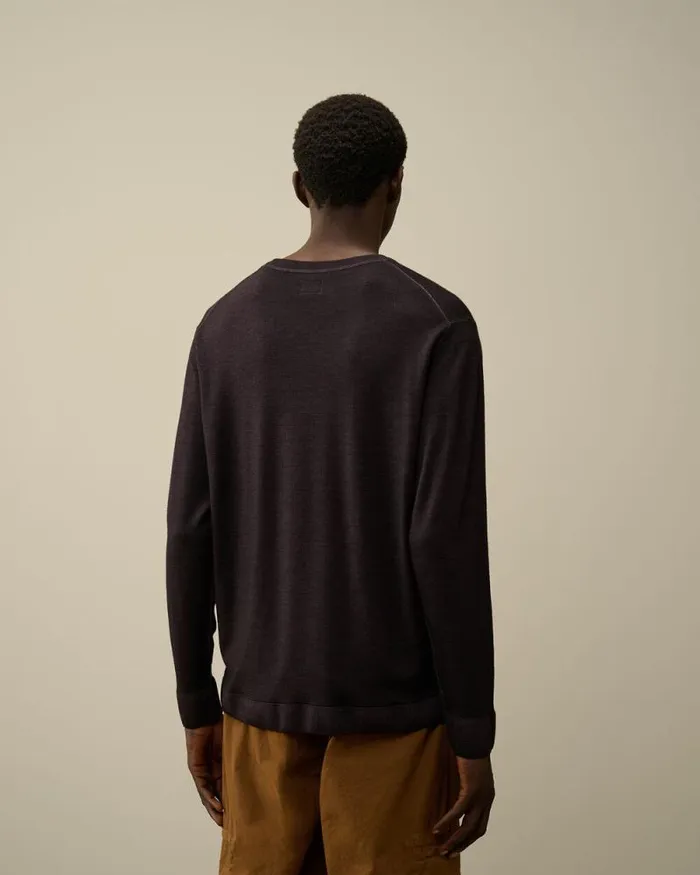 CP Company Jumpers Merino Wool Fast Dyed Crew Neck Logo Knit Nightshade Purple 8211 Man