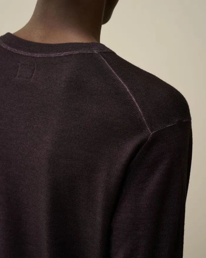 CP Company Jumpers Merino Wool Fast Dyed Crew Neck Logo Knit Nightshade Purple 8211 Man