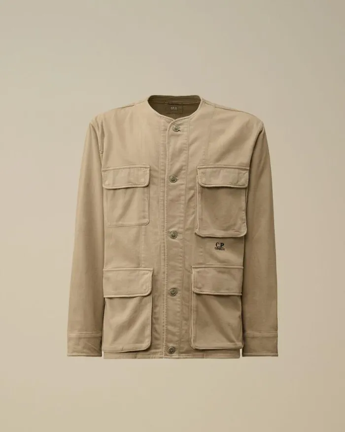 CP Company Overshirt Armored Stretch Satin Buttoned Overshirt Vintage Khaki Beige 8211 Man CP Company Overshirt Armored Stretch Satin Buttoned Overshirt Vintage Khaki Beige 8211 Man