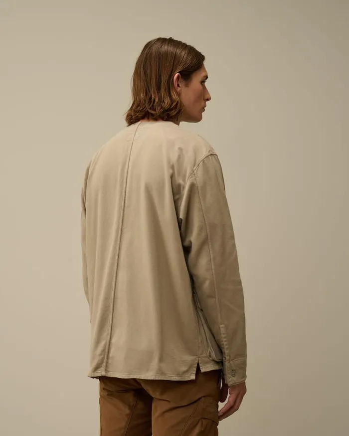 CP Company Overshirt Armored Stretch Satin Buttoned Overshirt Vintage Khaki Beige 8211 Man