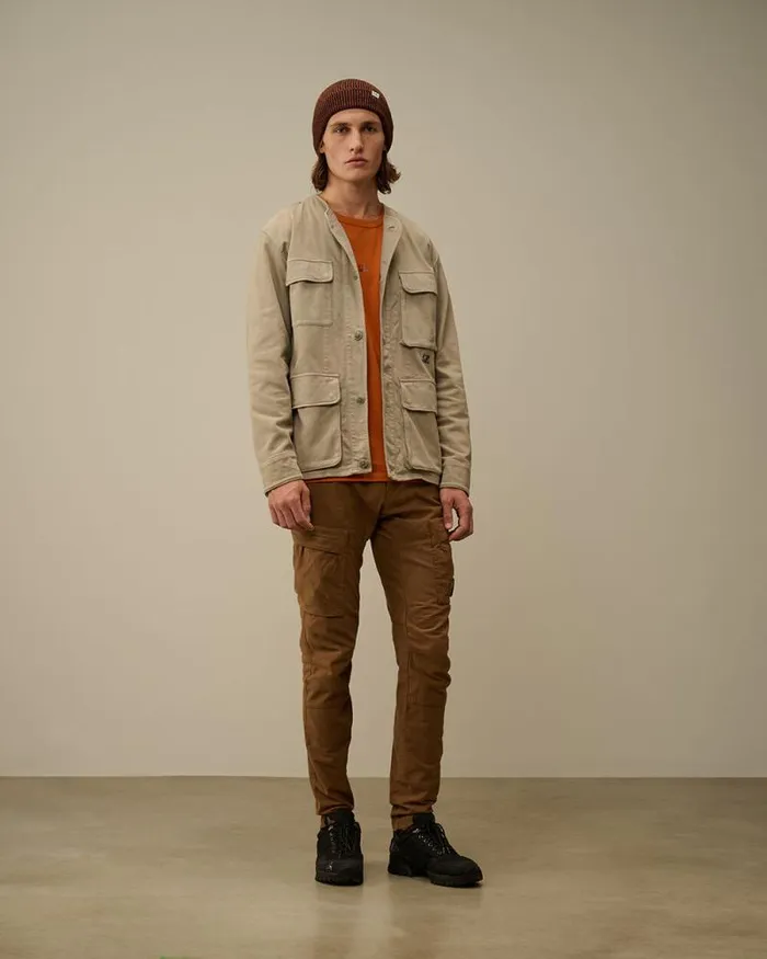 CP Company Overshirt Armored Stretch Satin Buttoned Overshirt Vintage Khaki Beige 8211 Man