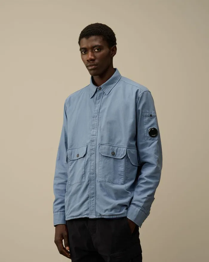 CP Company Overshirt Flannel Lined Overshirt Flint Stone Blue 8211 Man
