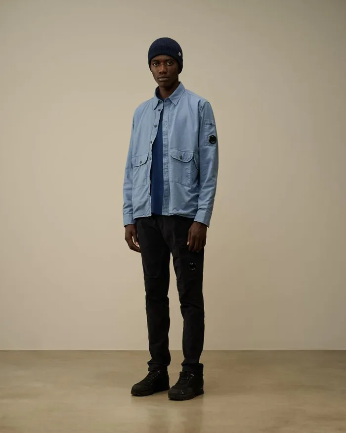 CP Company Overshirt Flannel Lined Overshirt Flint Stone Blue 8211 Man