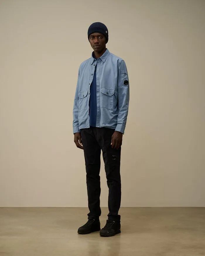 CP Company Overshirt Flannel Lined Overshirt Flint Stone Blue 8211 Man