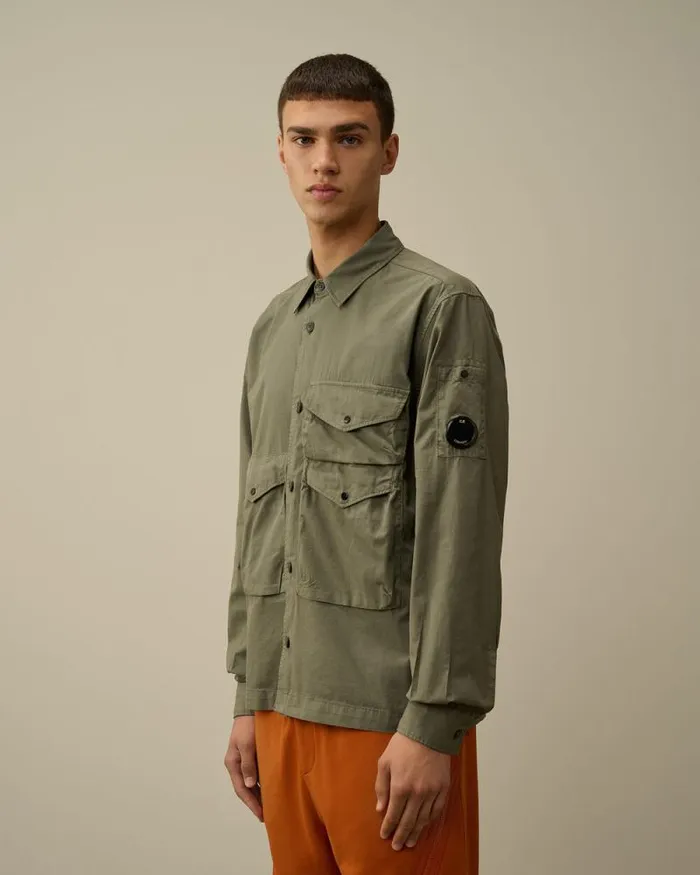 CP Company Overshirt Organic Gabardine Buttoned Utility Overshirt Grape Leaf Green 8211 Man