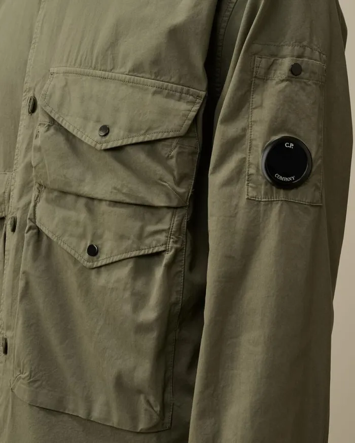 CP Company Overshirt Organic Gabardine Buttoned Utility Overshirt Grape Leaf Green 8211 Man