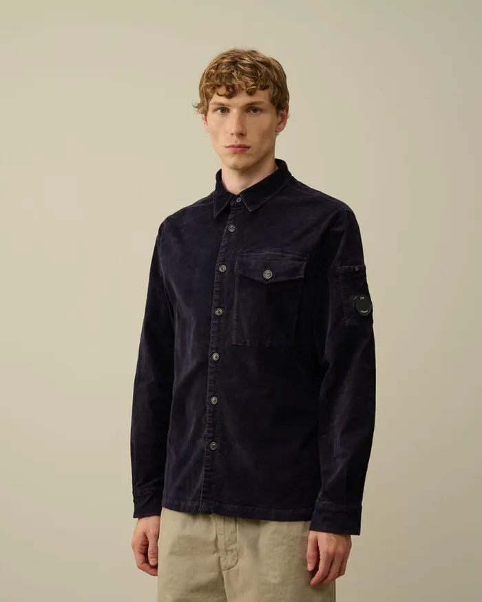 CP Company Shirt Corduroy Lens Buttoned Shirt Nightshade Purple 8211 Man