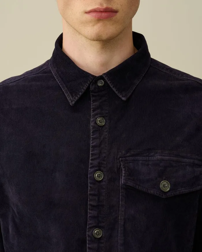 CP Company Shirt Corduroy Lens Buttoned Shirt Nightshade Purple 8211 Man