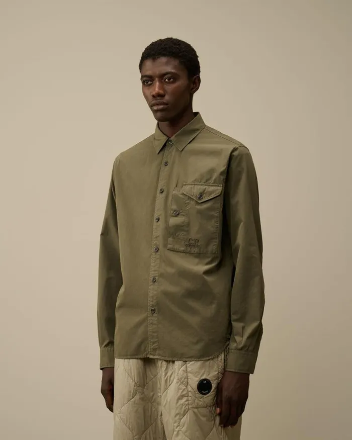 CP Company Shirt Emerized Popeline Buttoned Shirt Grape Leaf Green 8211 Man