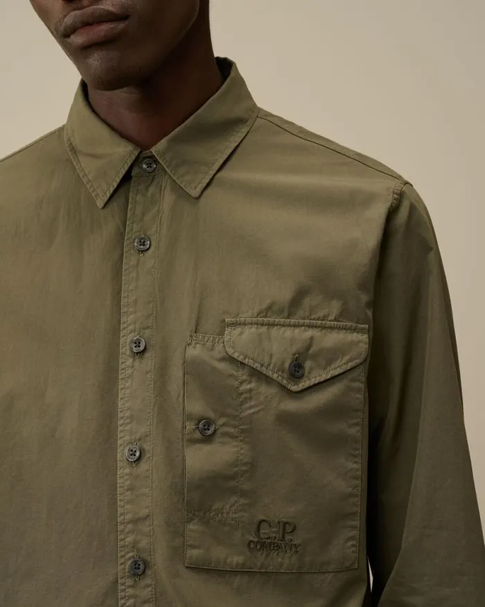 CP Company Shirt Emerized Popeline Buttoned Shirt Grape Leaf Green 8211 Man