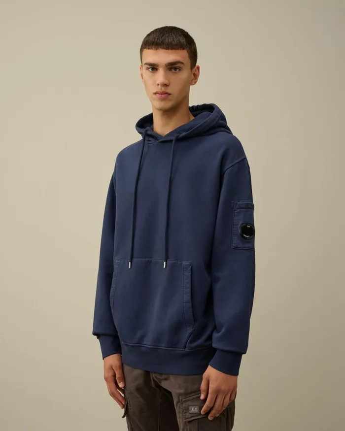 CP Company Sweatshirts Brushed And Emerized Diagonal Fleece Lens Hooded Sweatshirt Estate Blue 8211 Man
