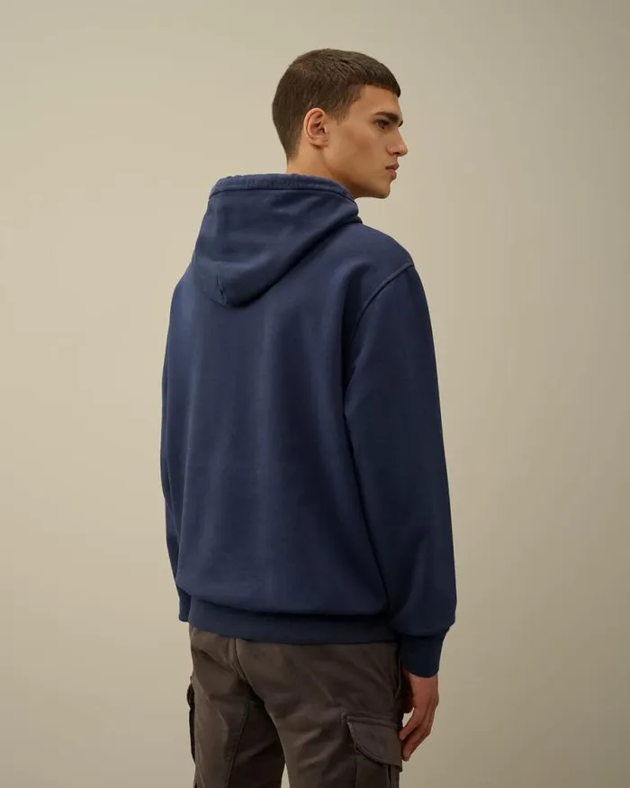 CP Company Sweatshirts Brushed And Emerized Diagonal Fleece Lens Hooded Sweatshirt Estate Blue 8211 Man
