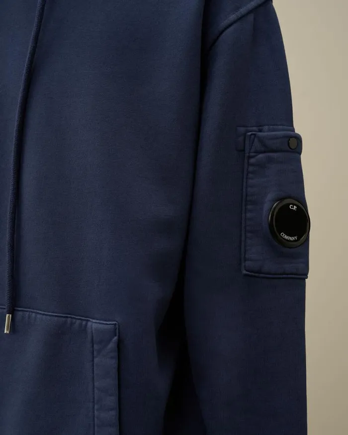 CP Company Sweatshirts Brushed And Emerized Diagonal Fleece Lens Hooded Sweatshirt Estate Blue 8211 Man
