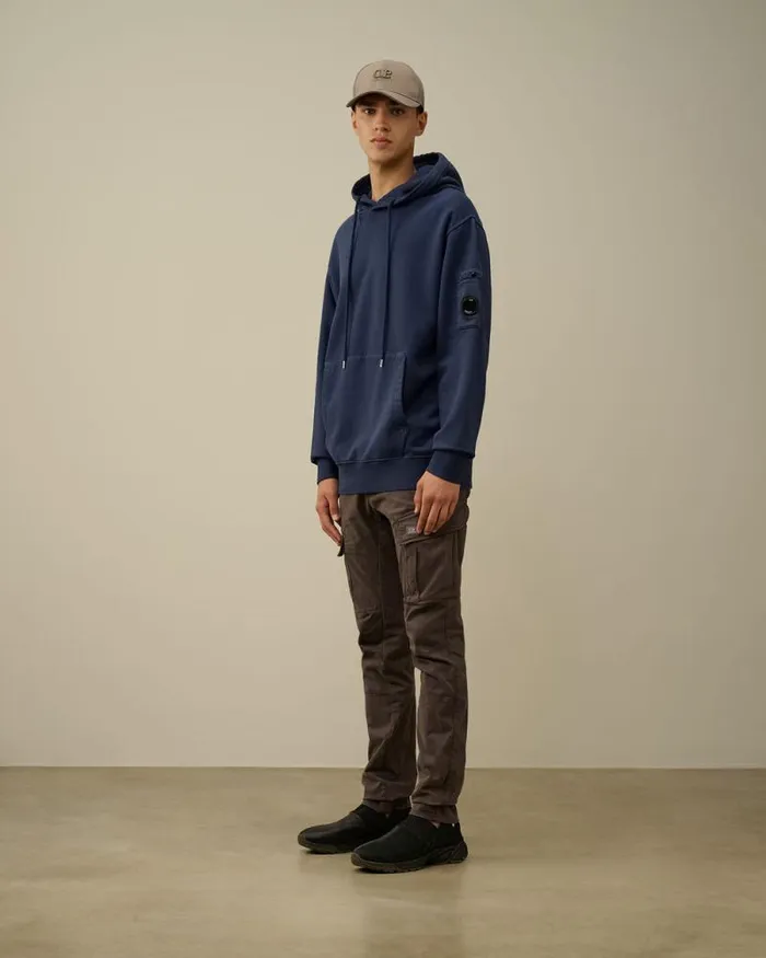 CP Company Sweatshirts Brushed And Emerized Diagonal Fleece Lens Hooded Sweatshirt Estate Blue 8211 Man