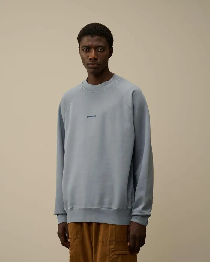 CP Company Sweatshirts Brushed And Emerized Diagonal Fleece Logo Crew Neck Sweatshirt Flint Stone Blue 8211 Man