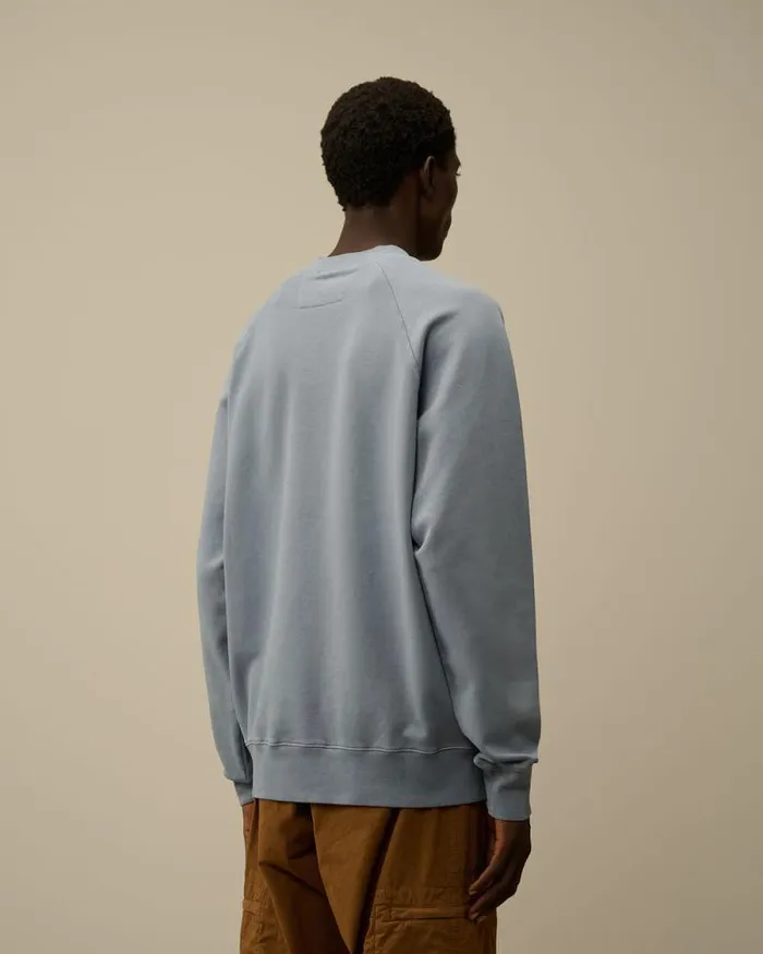 CP Company Sweatshirts Brushed And Emerized Diagonal Fleece Logo Crew Neck Sweatshirt Flint Stone Blue 8211 Man
