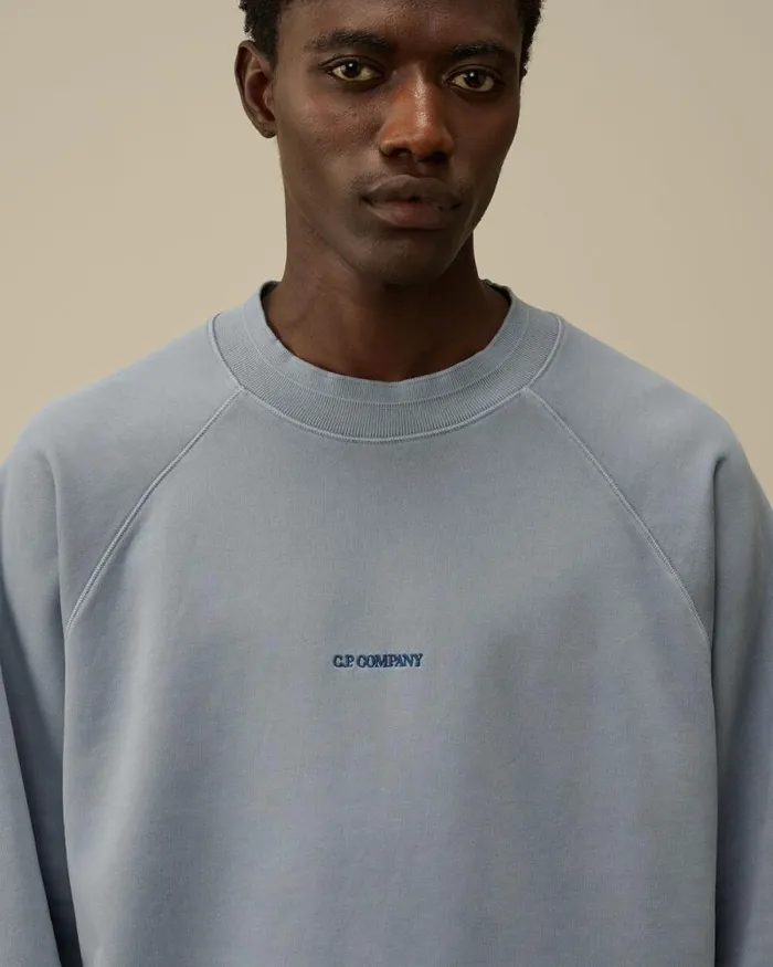 CP Company Sweatshirts Brushed And Emerized Diagonal Fleece Logo Crew Neck Sweatshirt Flint Stone Blue 8211 Man