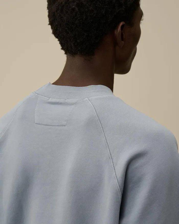 CP Company Sweatshirts Brushed And Emerized Diagonal Fleece Logo Crew Neck Sweatshirt Flint Stone Blue 8211 Man
