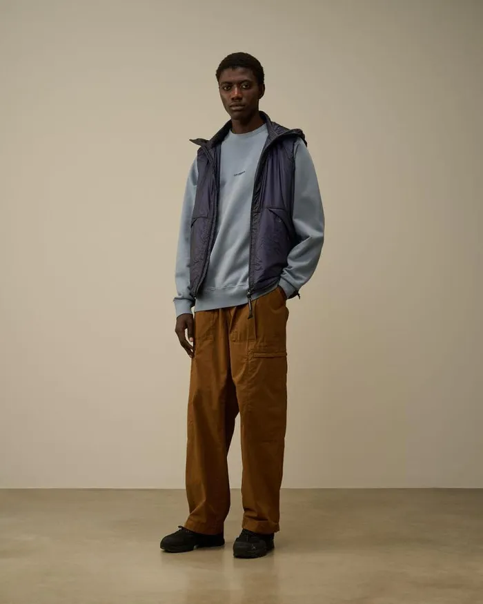 CP Company Sweatshirts Brushed And Emerized Diagonal Fleece Logo Crew Neck Sweatshirt Flint Stone Blue 8211 Man