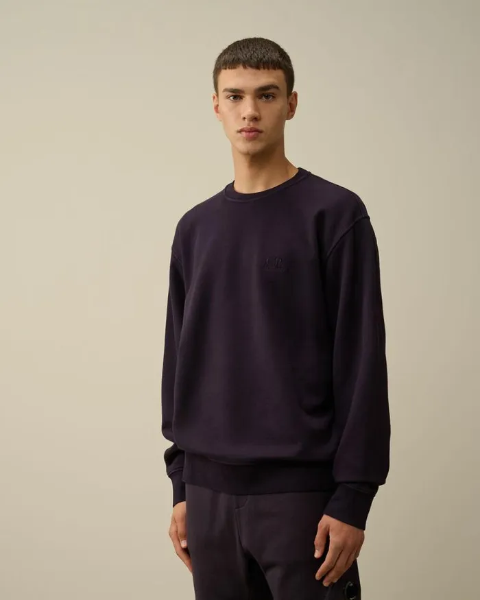CP Company Sweatshirts Brushed And Emerized Diagonal Fleece Logo Crew Neck Sweatshirt Nightshade Purple 8211 Man