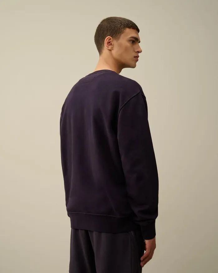 CP Company Sweatshirts Brushed And Emerized Diagonal Fleece Logo Crew Neck Sweatshirt Nightshade Purple 8211 Man
