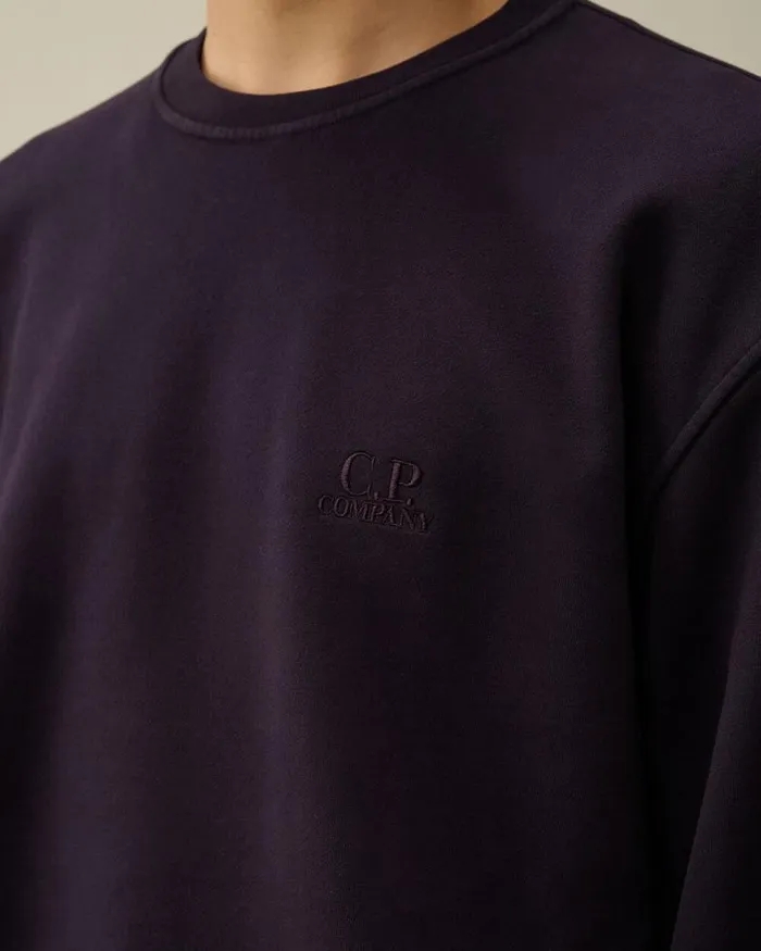 CP Company Sweatshirts Brushed And Emerized Diagonal Fleece Logo Crew Neck Sweatshirt Nightshade Purple 8211 Man