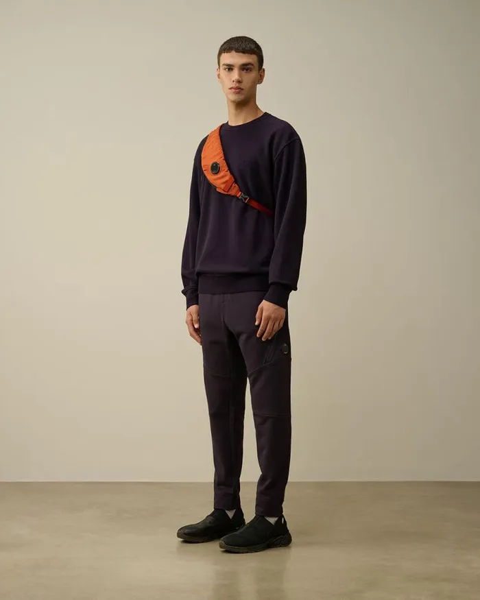 CP Company Sweatshirts Brushed And Emerized Diagonal Fleece Logo Crew Neck Sweatshirt Nightshade Purple 8211 Man