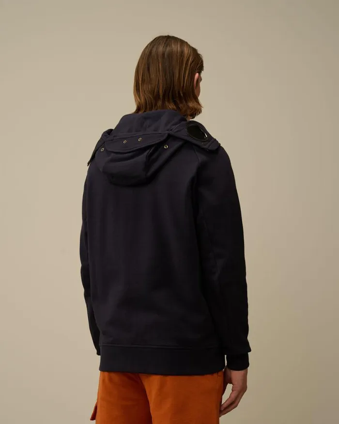 CP Company Sweatshirts Diagonal Raised Fleece Explorer Zipped Hooded Sweatshirt Total Eclipse Blue 8211 Man