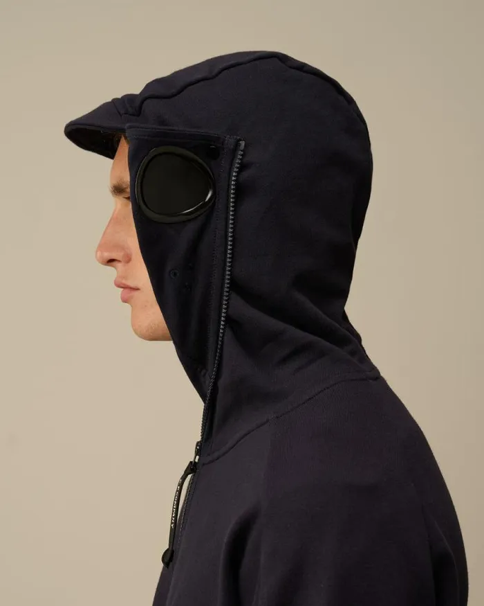 CP Company Sweatshirts Diagonal Raised Fleece Explorer Zipped Hooded Sweatshirt Total Eclipse Blue 8211 Man