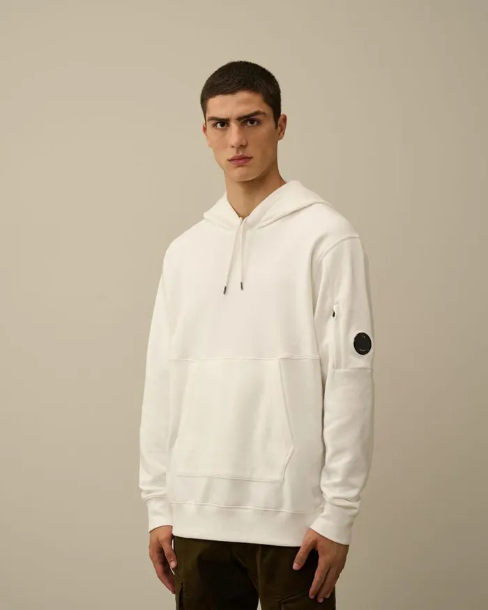 CP Company Sweatshirts Diagonal Raised Fleece Lens Hooded Sweatshirt Gauze White 8211 Man