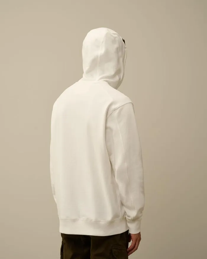 CP Company Sweatshirts Diagonal Raised Fleece Lens Hooded Sweatshirt Gauze White 8211 Man