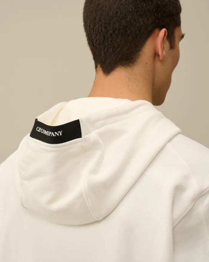CP Company Sweatshirts Diagonal Raised Fleece Lens Hooded Sweatshirt Gauze White 8211 Man