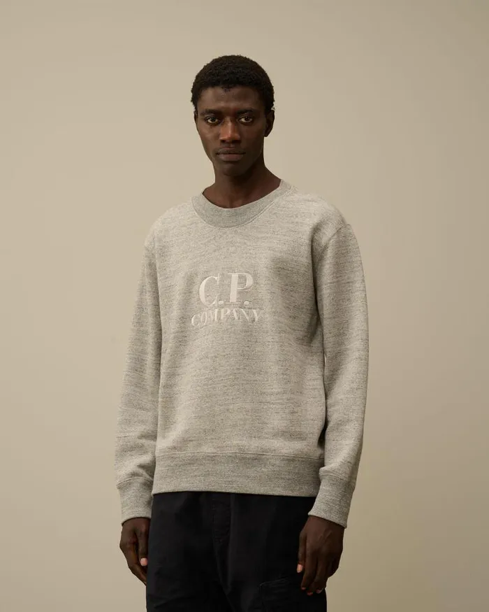 CP Company Sweatshirts Japanese Mlange Fleece Logo Crewneck Sweatshirt Greystone Melange 8211 Man